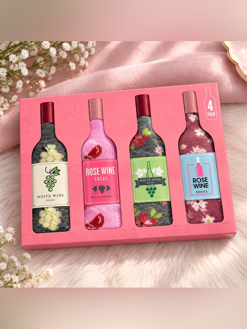 Rose & Floral Wine Bottle Sock Gift Set - Pink